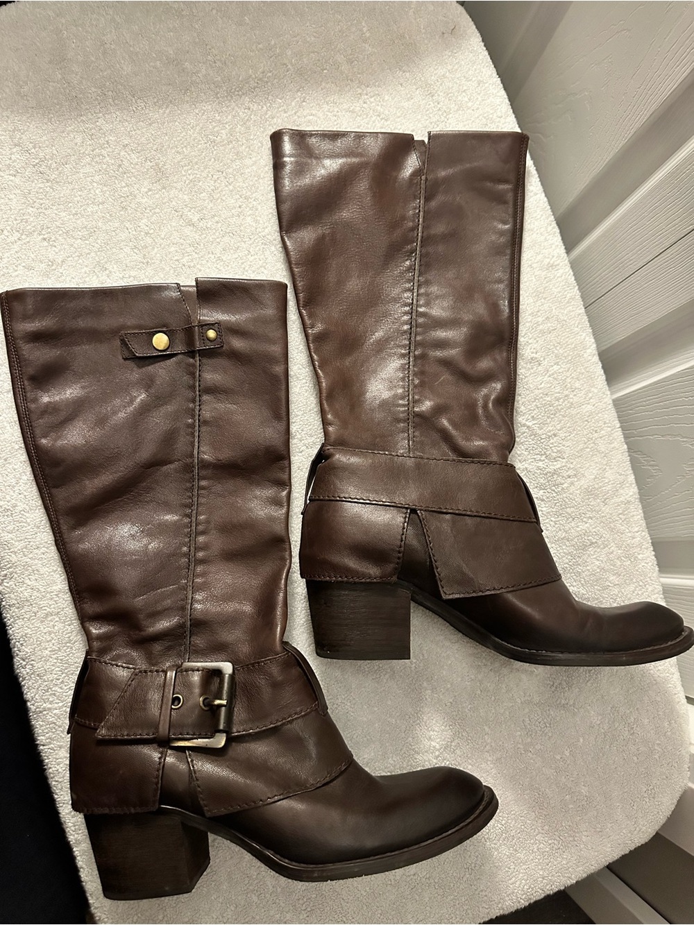 Kenneth Cole Brown Leather Mid-Calf Heeled Boots